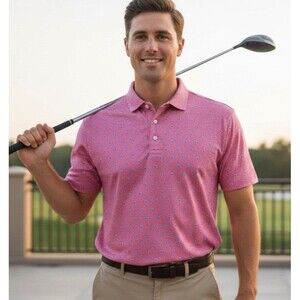 Cremieux Size XXL Polo Shirt  Supima Cotton Pink Fiesta Dots Casual Golf Preppy